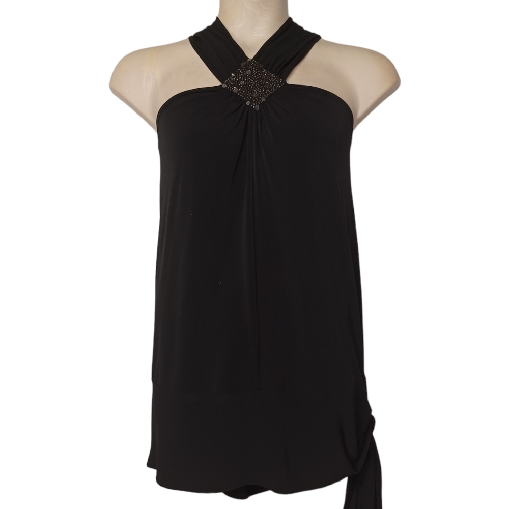 LANE BRYANT Beaded Sequin Halter Neck Sleeveless Stretchy Black Top 20